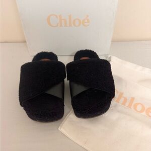 Chloe Wavy Slides - Black Sherling - FREE SHIPPING